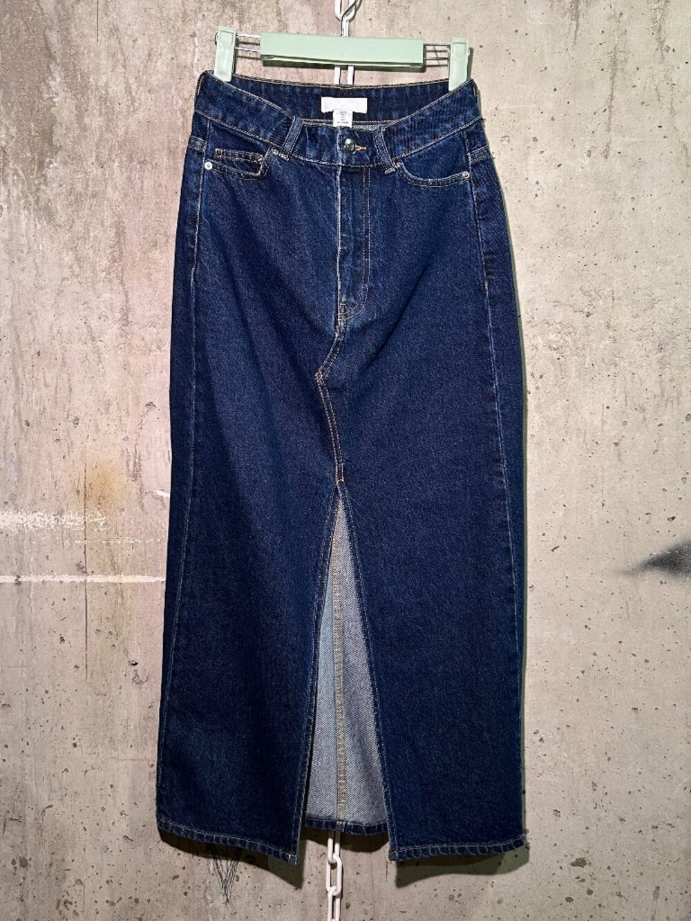 H&M Dark Indigo Denim Midi Skirt with Front Slit — Size 2